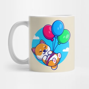 Cute Shiba Inu Dog Floating With Balloon Cartoon Mug